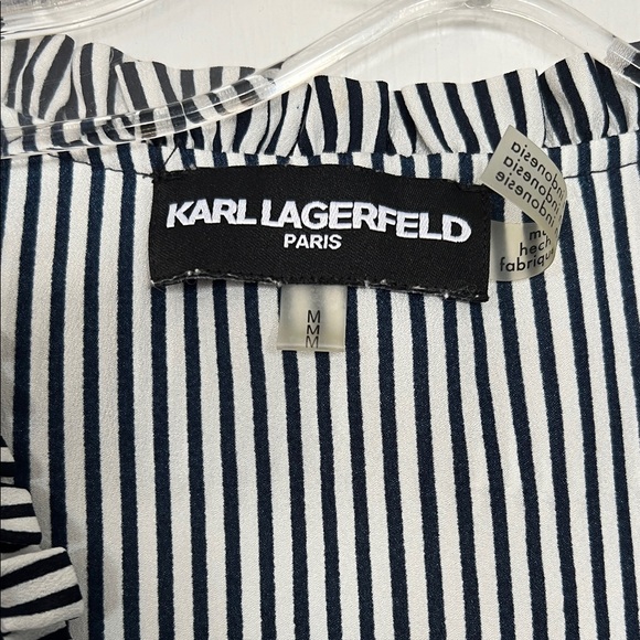 Karl Lagerfeld Black and White Striped Ruffle Blouse - Picture 2 of 4